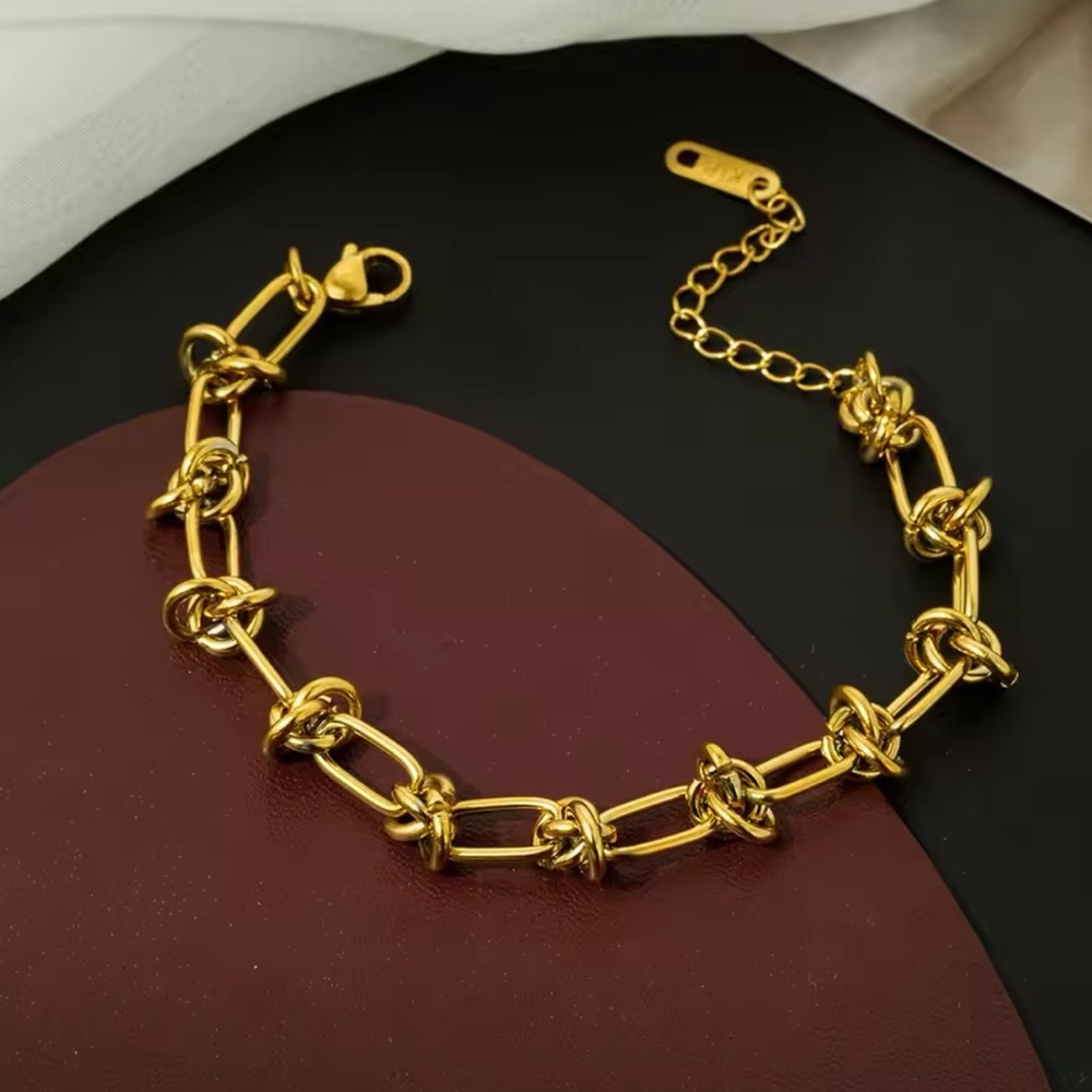 Stainless Steel Gold-tone Knot Chain Bracelet Fashion